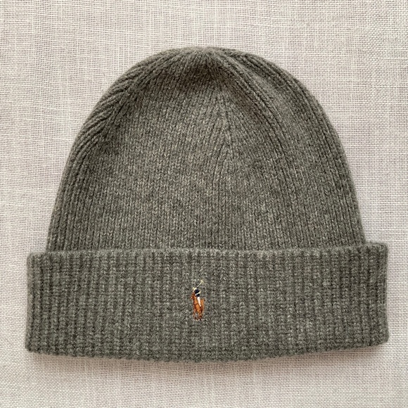 Polo Ralph Lauren Grey Cuffed Signature Beanie Hat 100%Merino Wool O/S - Picture 1 of 11